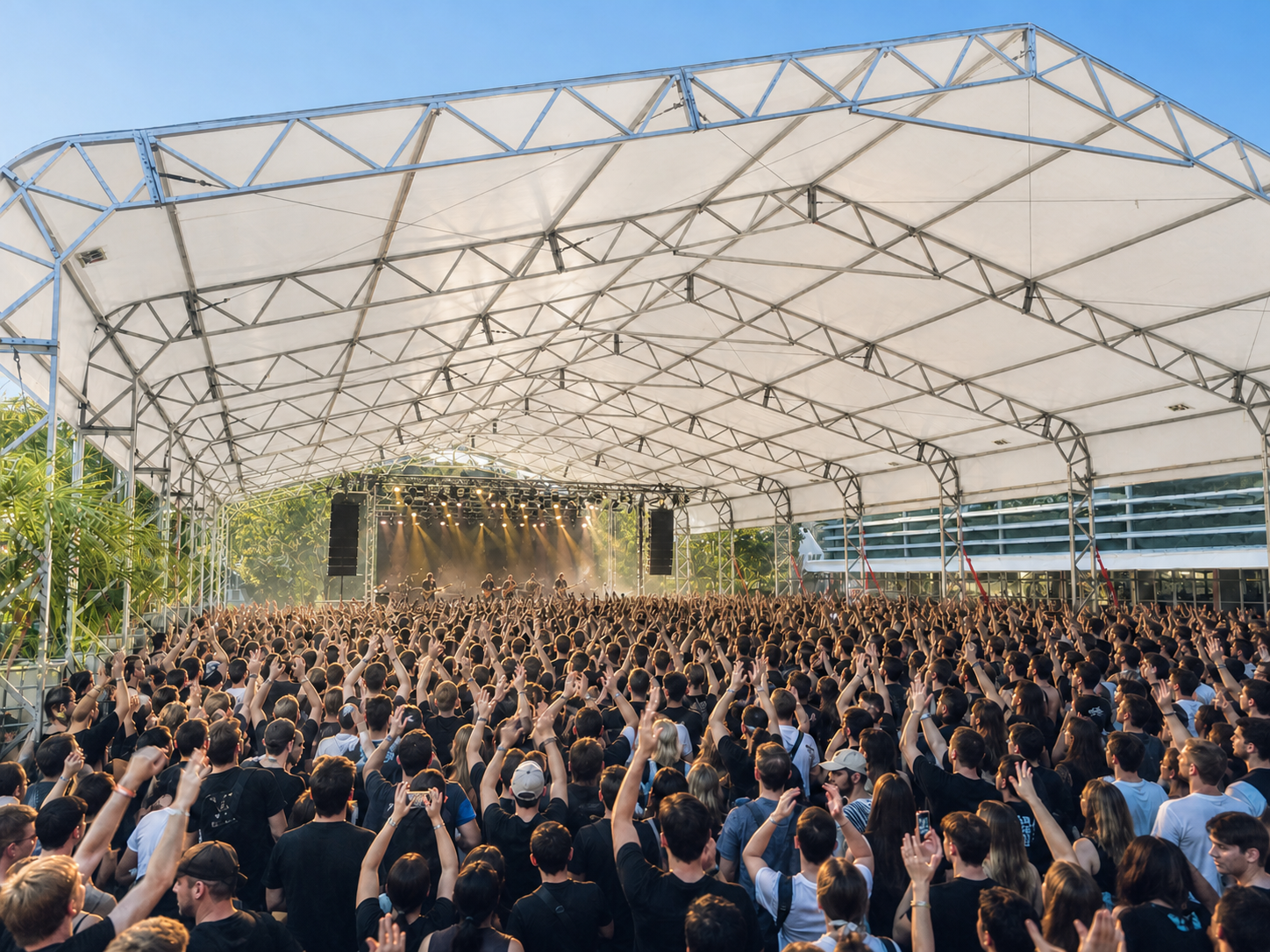 Pavilhão coberto da Arena Kariri preparado para os shows musicais